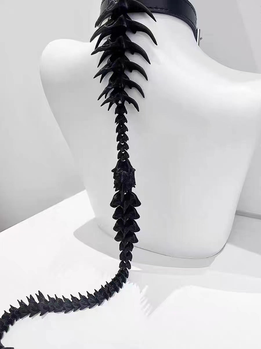 Black Spine Body Chain - Cyber Gothic Vertebrae Back Harness