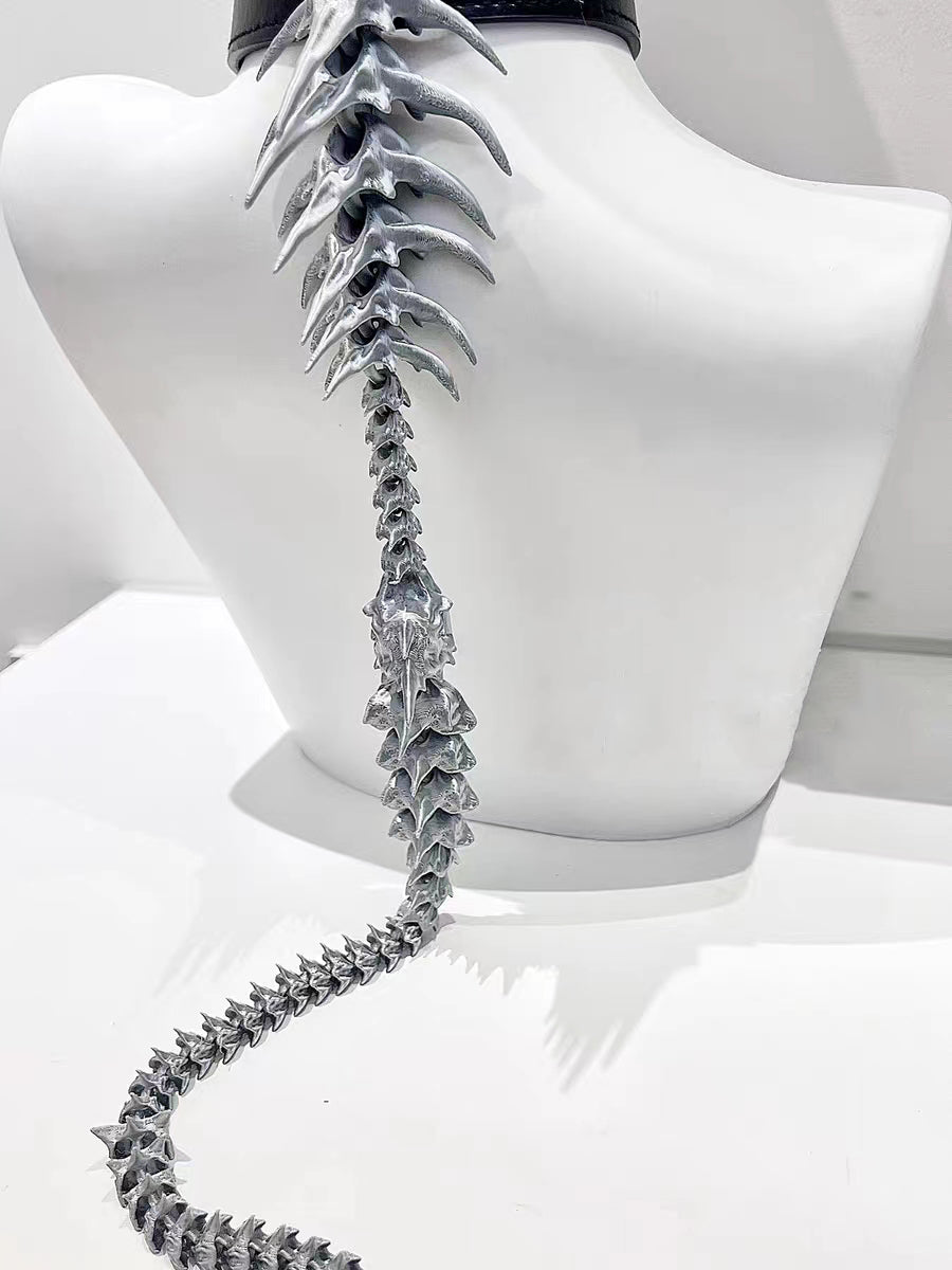 Silver Spine Body Chain - Cyber gothic vertebrae back harness jewelry