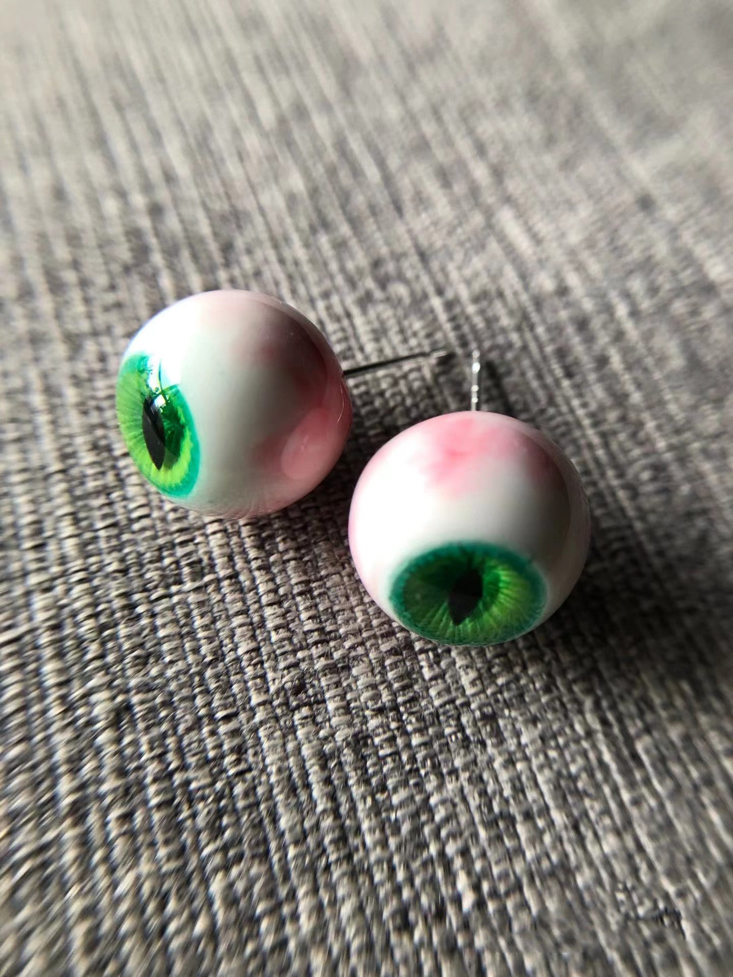 Green Eye Stud Earrings side view - Gothic stud earring profile