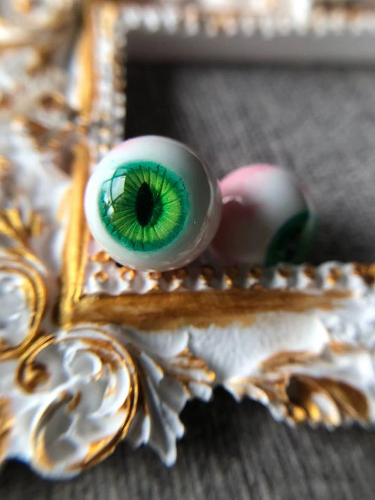 Green Eye Stud Earrings - Mystical green gemstone eye design