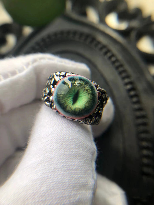 Green Eye Statement Ring - Bold gothic ring with green eye design