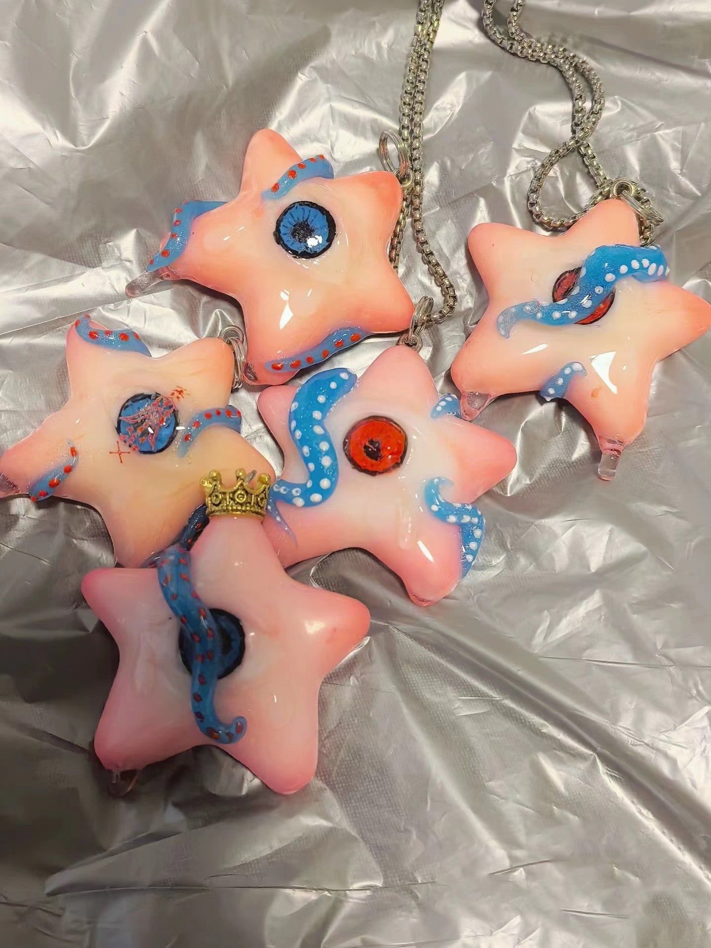 set of handmade creepy cute starfish pendants pastel resin jewelry by NocturneCraft