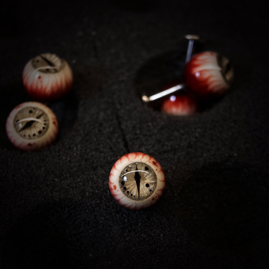 goth cute eyeball studs close up