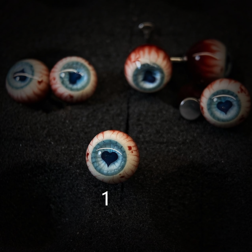 Creepy-kawaii eyeball stud earrings - multiple styles - 8mm eyeball - 4–12mm post length options