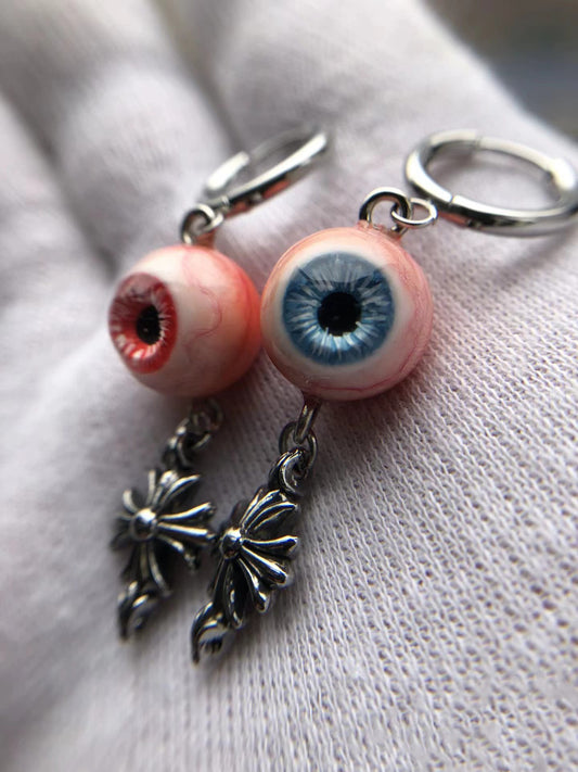 Eyeball Gothic Cross Earrings
