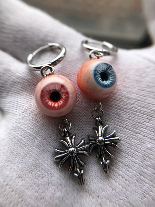 Eyeball Gothic Cross Earrings