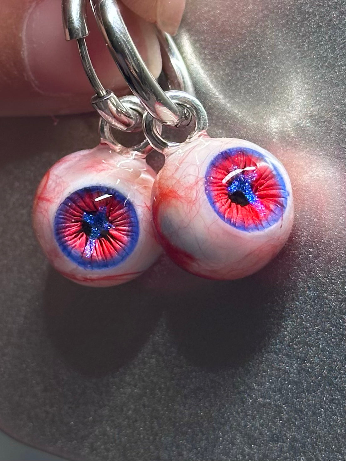 handmade eyeball dangle earrings with silver hook gothic kawaii aesthetic