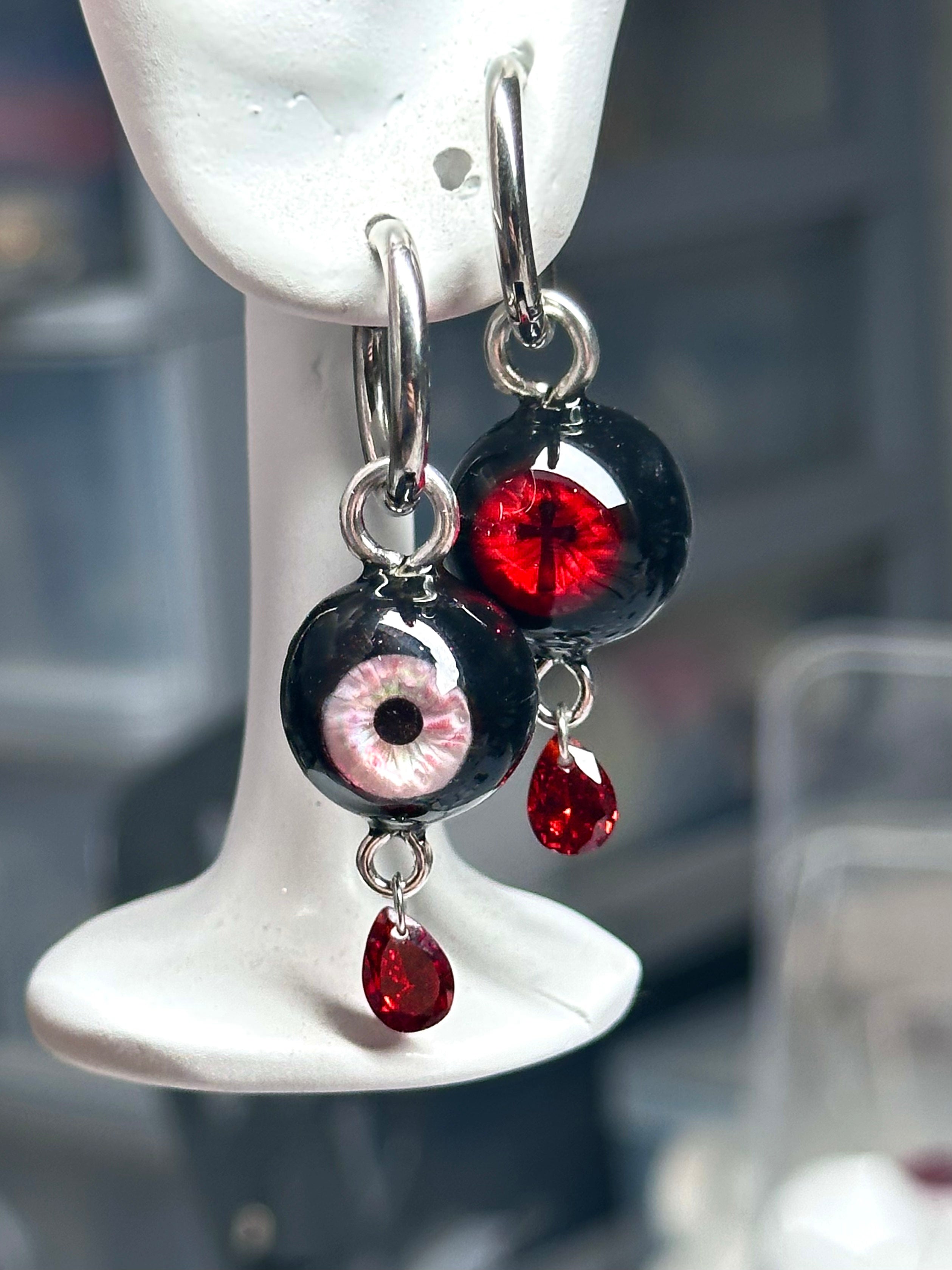 creepy cute resin earrings handmade with eyeball motif for alternative style