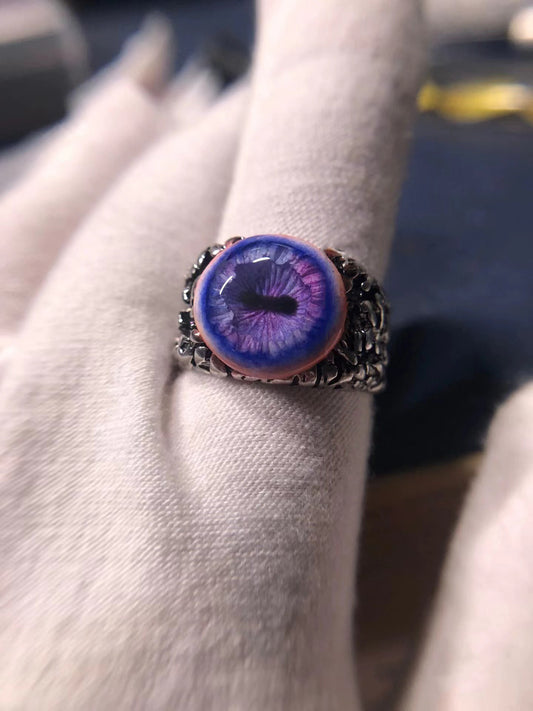 Purple Mystic Eye Ring - Gothic fantasy ring with deep violet eye and silver setting