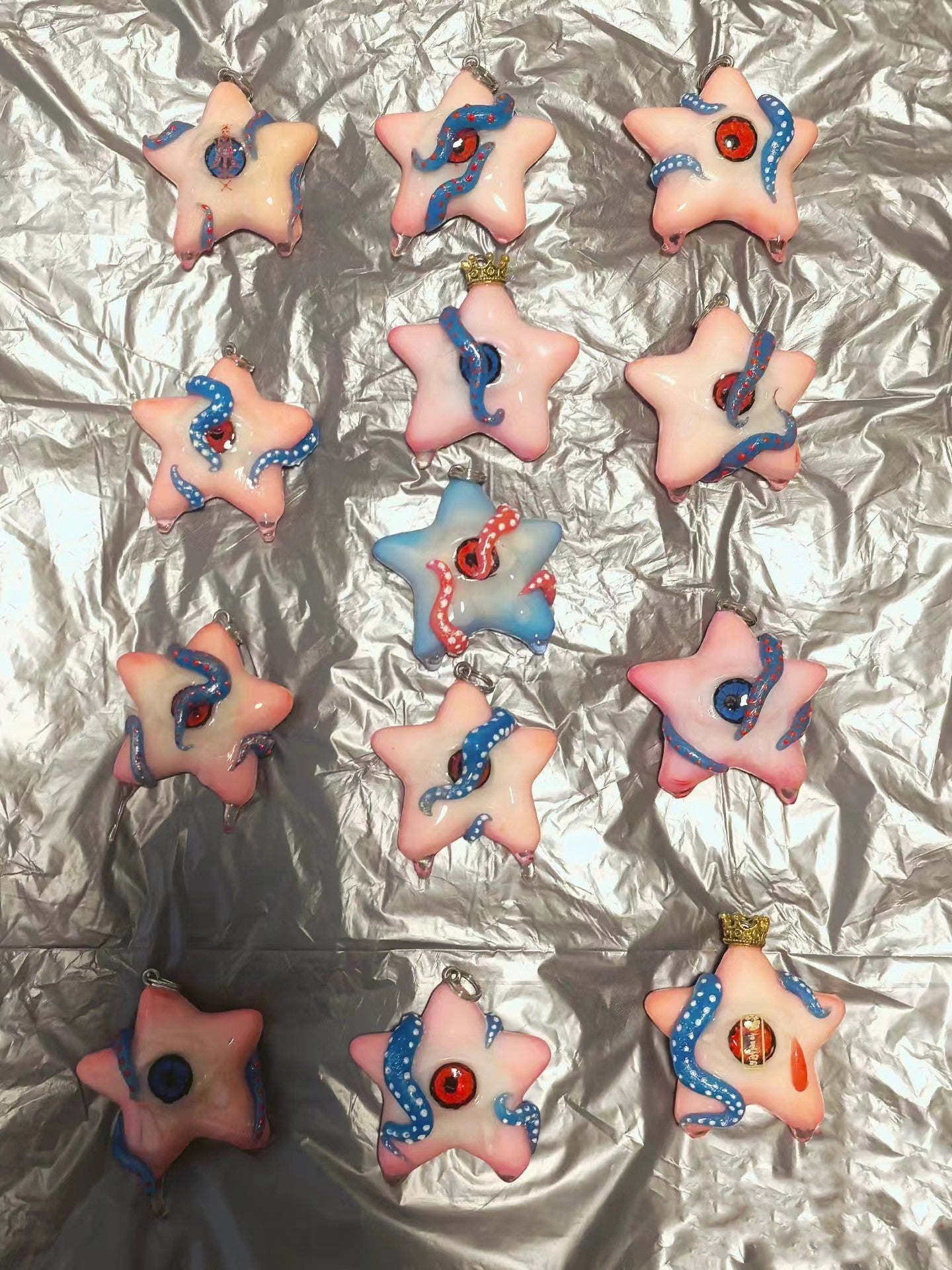 handmade resin creepy cute starfish jewelry collection with eyeball details